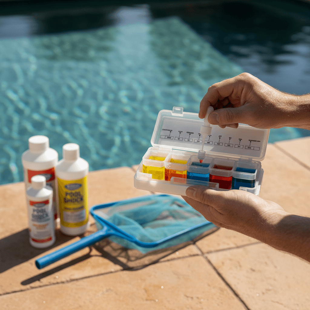 Pool water chemistry testing and maintenance work
