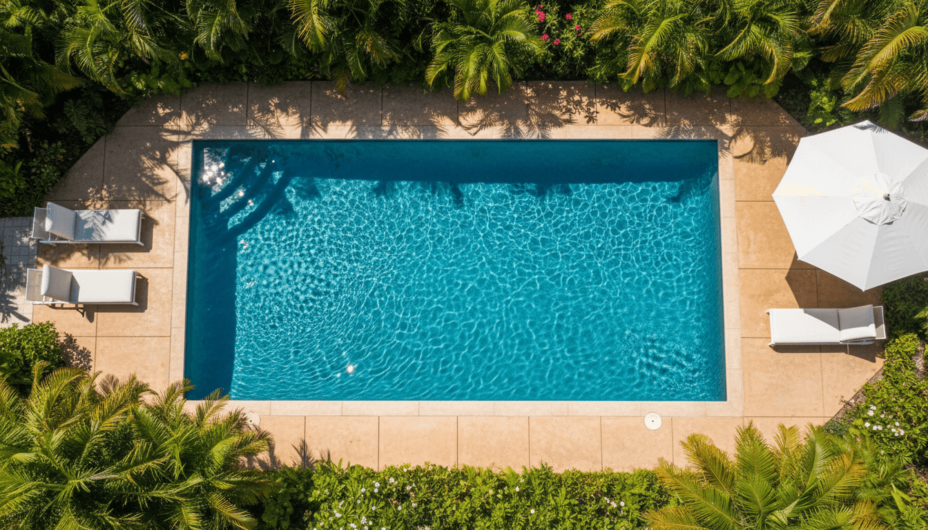 Custom residential swimming pool with crystal-clear water and landscape design in Valparaiso