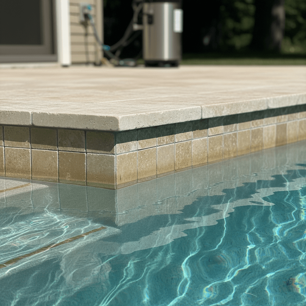 Detailed view of new waterline tile installation