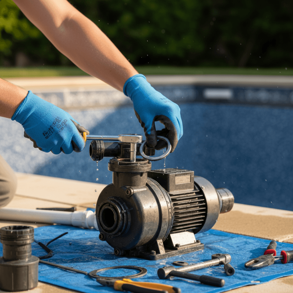 Pool renovation work in progress showing professional craftsmanship